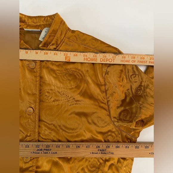 Classic Elements 80s Gold Satin Quilted Jacket mandarin collar women’s size L - Picture 5 of 11